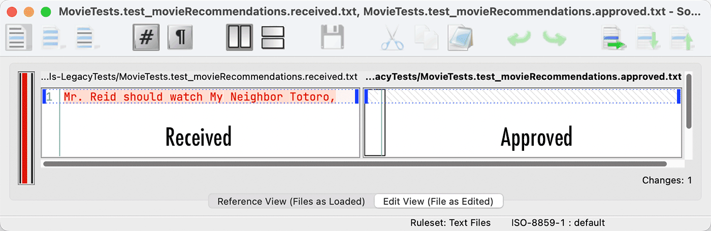 Diff tool showing received movie recommendatio received