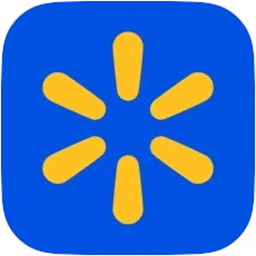 Walmart logo, blue background, yellow spark symbol